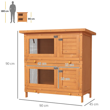 2-Tier Wooden Rabbit Hutch Guinea Pig Hutch Duck House Double Decker Pet Cage with Sliding Tray Opening Top, PawHut,