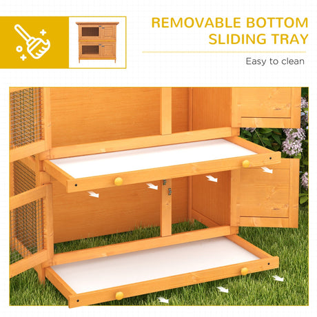 2-Tier Wooden Rabbit Hutch Guinea Pig Hutch Duck House Double Decker Pet Cage with Sliding Tray Opening Top, PawHut,