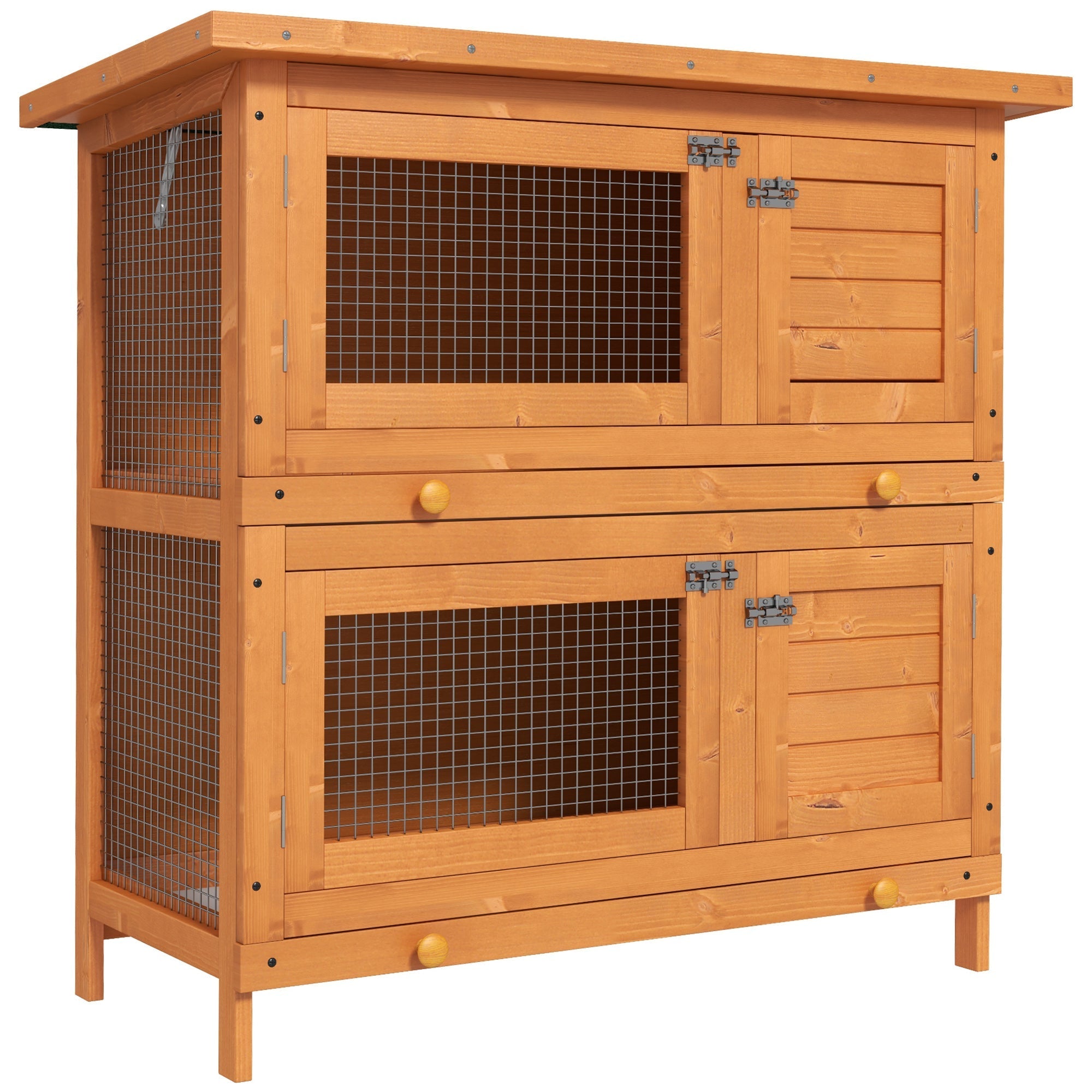 2-Tier Wooden Rabbit Hutch Guinea Pig Hutch Duck House Double Decker Pet Cage with Sliding Tray Opening Top, PawHut,