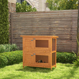 2-Tier Wooden Rabbit Hutch Guinea Pig Hutch Duck House Double Decker Pet Cage with Sliding Tray Opening Top, PawHut,