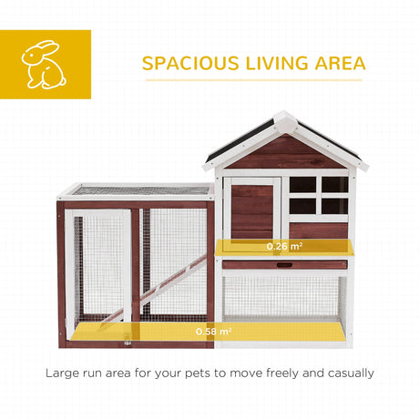 2 Tiers Rabbit Hutch and Run Wooden Guinea Pig Hutch Outdoor with Sliding Tray, Ramp, 122 x 62.6 x 92cm, PawHut, Brown