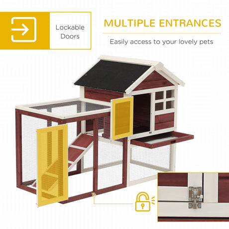 2 Tiers Rabbit Hutch and Run Wooden Guinea Pig Hutch Outdoor with Sliding Tray, Ramp, 122 x 62.6 x 92cm, PawHut, Brown