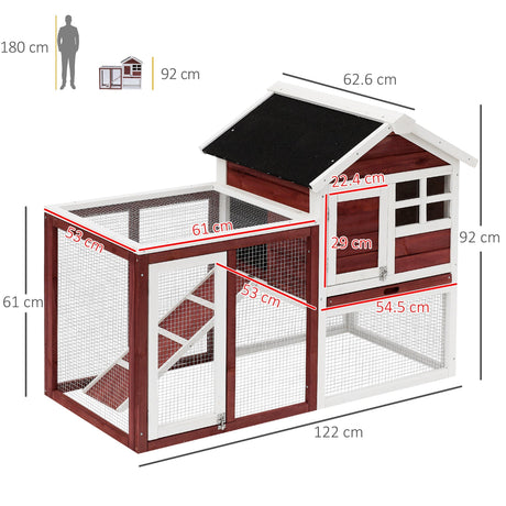 2 Tiers Rabbit Hutch and Run Wooden Guinea Pig Hutch Outdoor with Sliding Tray, Ramp, 122 x 62.6 x 92cm, PawHut, Brown