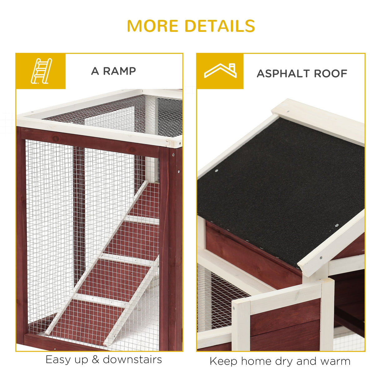 2 Tiers Rabbit Hutch and Run Wooden Guinea Pig Hutch Outdoor with Sliding Tray, Ramp, 122 x 62.6 x 92cm, PawHut, Brown