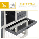 2 Tiers Rabbit Hutch and Run Wooden Guinea Pig Hutch Outdoor with Sliding Tray, Ramp, 122 x 62.6 x 92cm, PawHut, Grey