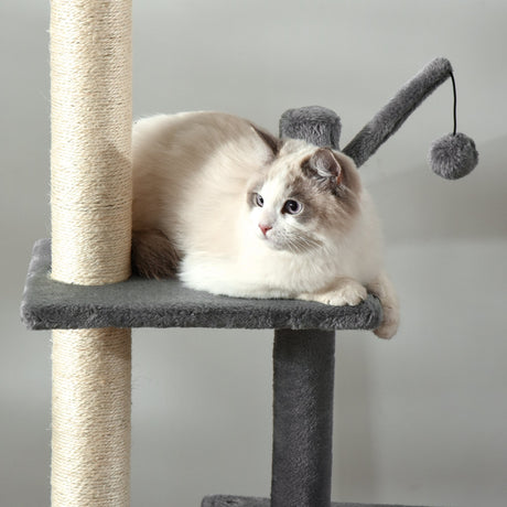 230-280cm Huge Cat Tower Ceiling High Multilevel Sisal Light Grey, PawHut,