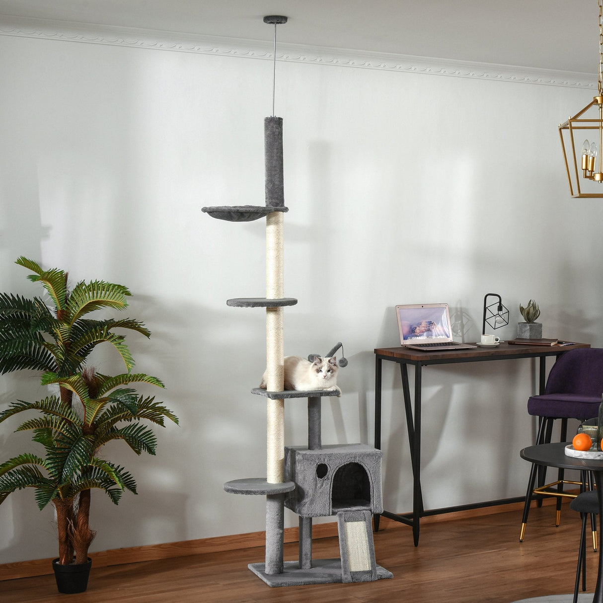 230-280cm Huge Cat Tower Ceiling High Multilevel Sisal Light Grey, PawHut,