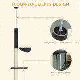 240-270cm Floor-To-Ceiling Cat Tree, 5 Tier Cat Climbing Tower, with Bed, Hammock, Platforms, Black and Cream, PawHut,