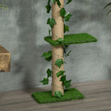 242cm Adjustable Floor-To-Ceiling Cat Tree, with Artificial Decoration, Perches, Anti-Slip Kit, PawHut, Green