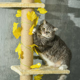 242cm Adjustable Floor-To-Ceiling Cat Tree, with Artificial Decoration, Perches, Anti-Slip Kit, PawHut, Yellow