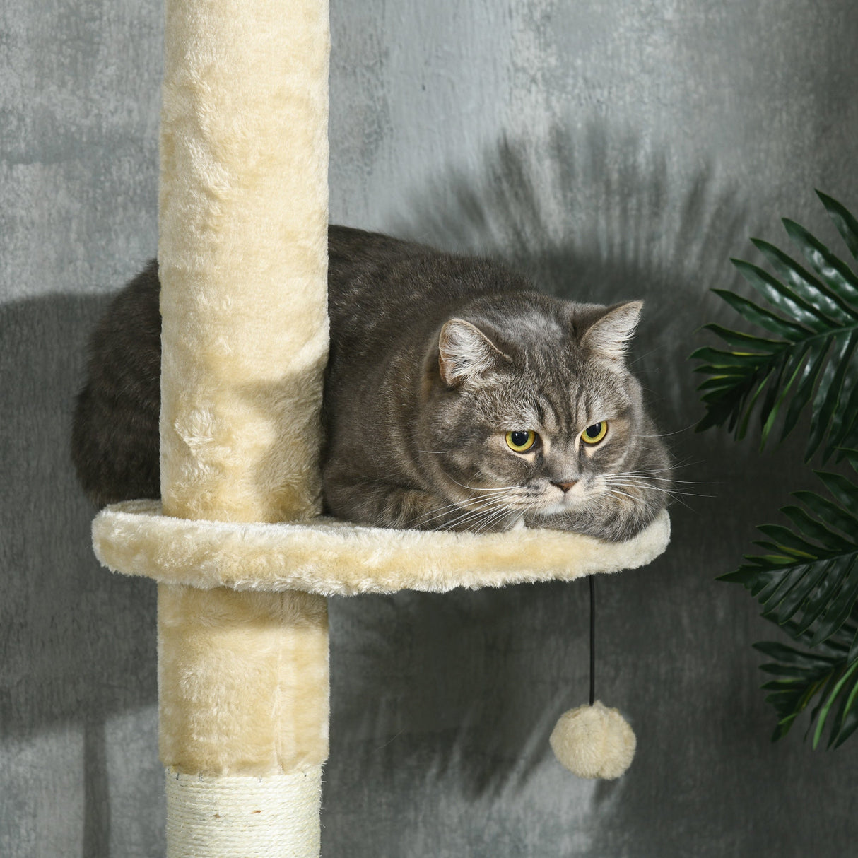 255cm Cat Tree Tower for Indoor Cats, with Scratching Post, Cat House, Platform - Beige, PawHut,