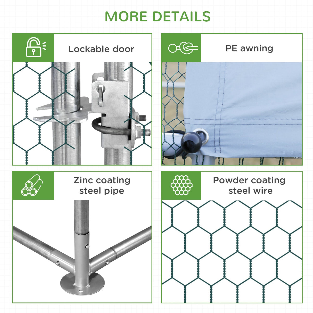 2m Wide Galvanised Chicken Run with Waterproof Cover, PawHut,