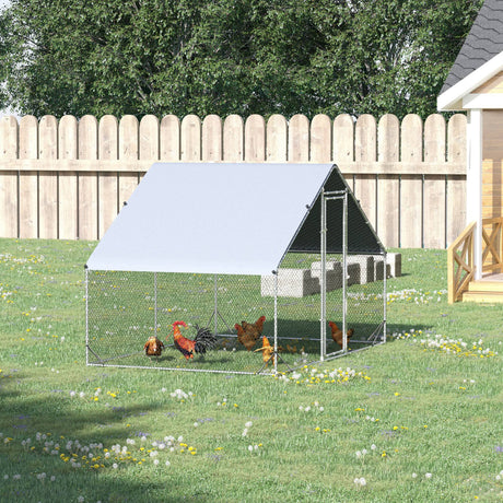 2m Wide Galvanised Chicken Run with Waterproof Cover, PawHut,