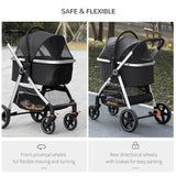 3 in 1 One-Click Foldable Pet Stroller, Detachable Dog Cat Travel Pushchair, Car Seat w/ EVA Wheels, Basket, Adjustable Canopy, Safety Leash, Cushion, for Small Pets, PawHut, Black