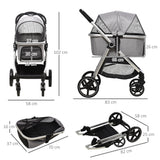 3 in 1 One-Click Foldable Pet Stroller, Detachable Dog Cat Travel Pushchair, Car Seat w/ EVA Wheels, Basket, Adjustable Canopy, Safety Leash, Cushion, for Small Pets, PawHut, Black