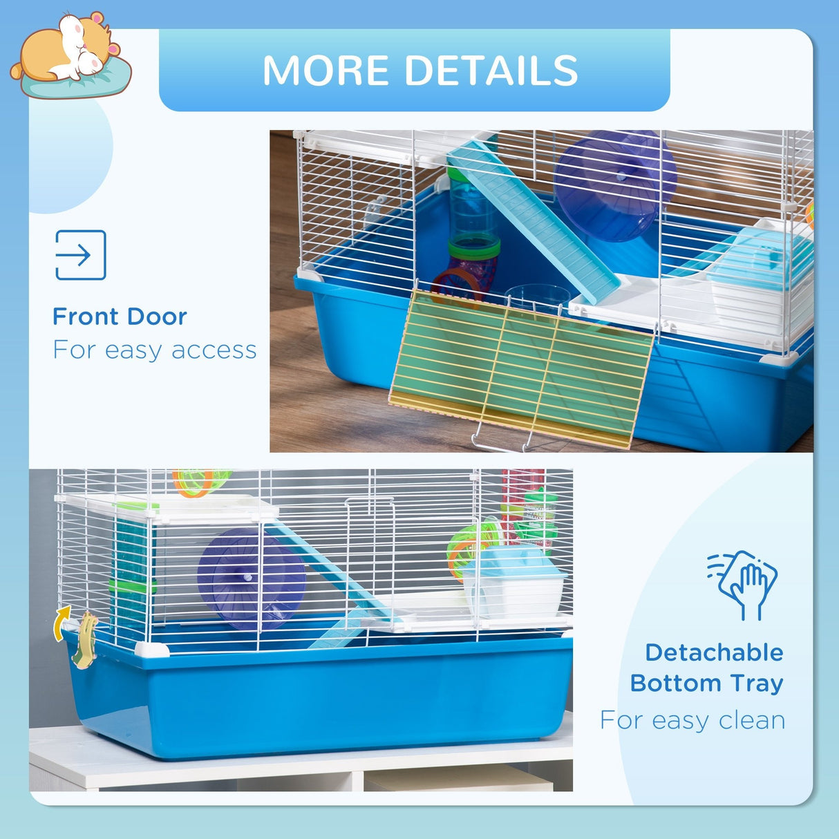 3-Level Hamster & Gerbil Cage with Exercise Accessories, PawHut,