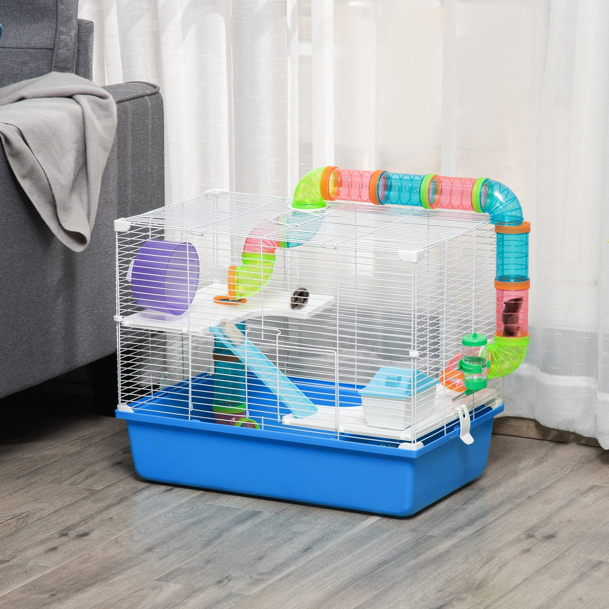 3-Level Hamster & Gerbil Cage with Exercise Accessories, PawHut,