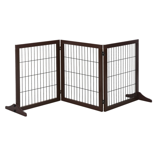 3 Panel Pet Gate Pine Frame Indoor Foldable Dog Barrier w/Supporting Foot Dividing Line Aisles Stairs, PawHut,