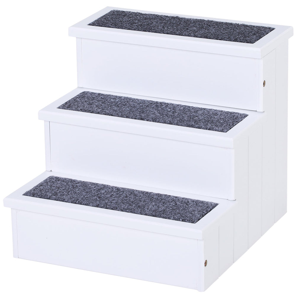 3 Step Wooden Dog Steps Pet Stairs for Dogs, Cat Ladder for Bed Couch with Storage, PawHut, Grey