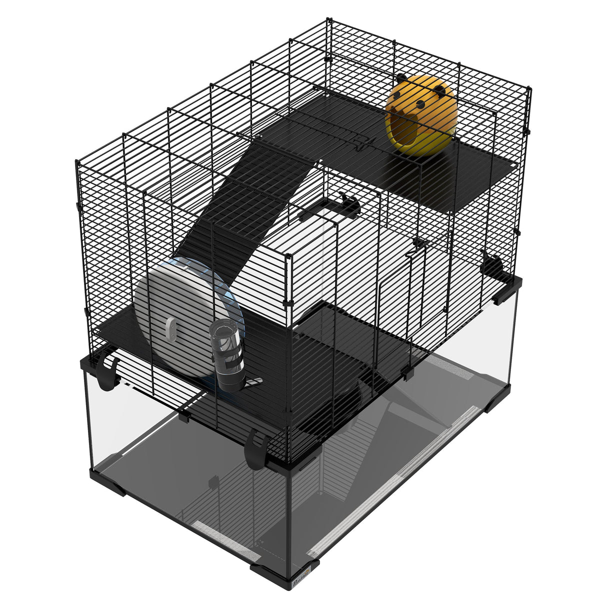 3-Tier Gerbil & Hamster Cage with Glass Bottom - 60x40x57cm, PawHut,