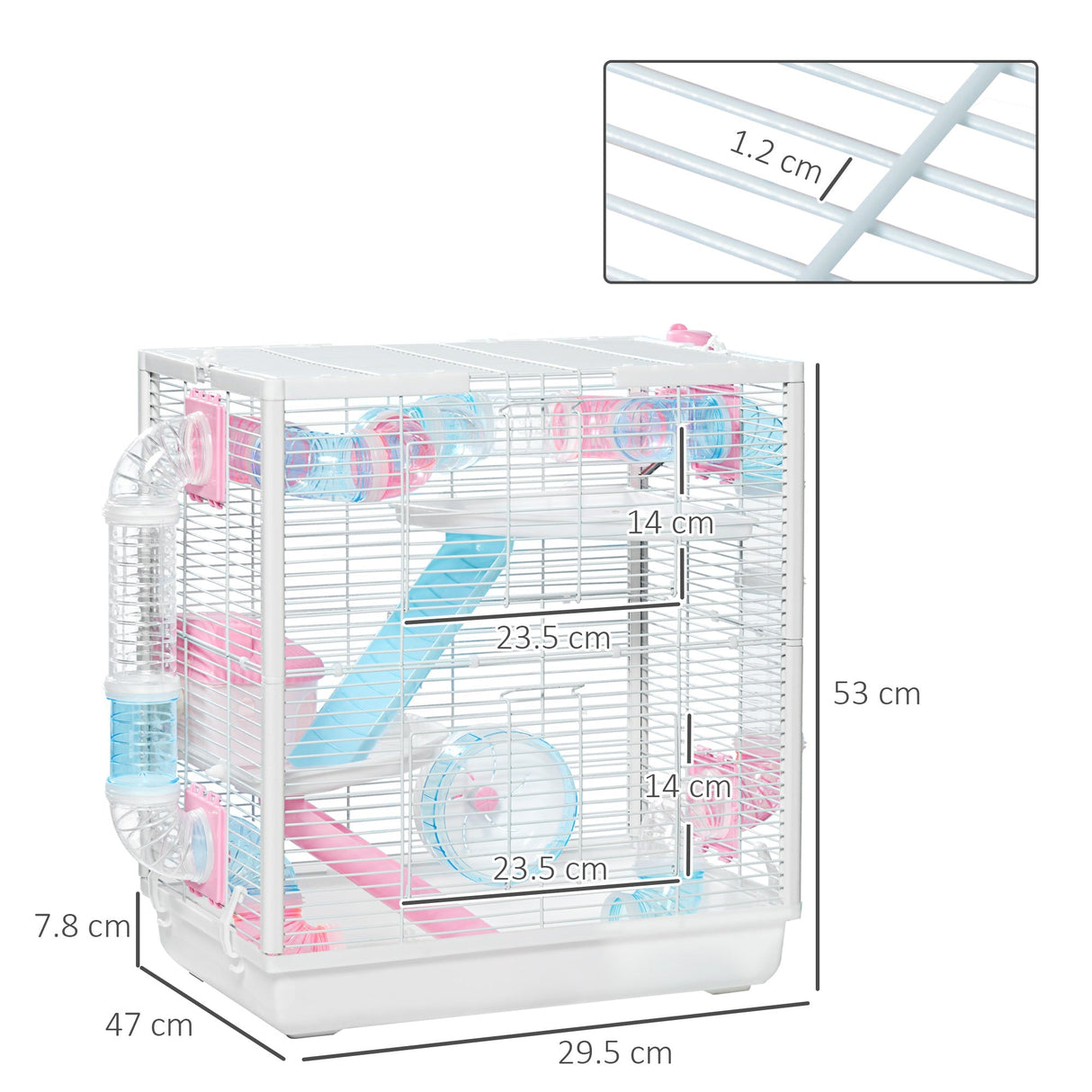 3-Tier Hamster Cage with Tunnel, Wheel, and Ramps, PawHut,