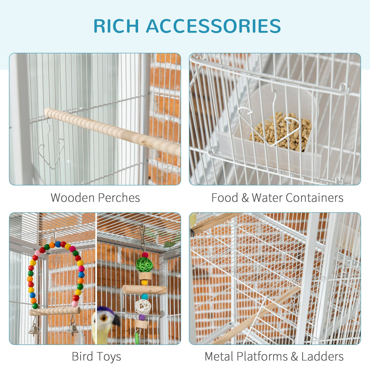 3-Tier Spacious Bird Cage with Toys, Ladders & Wheels, PawHut,