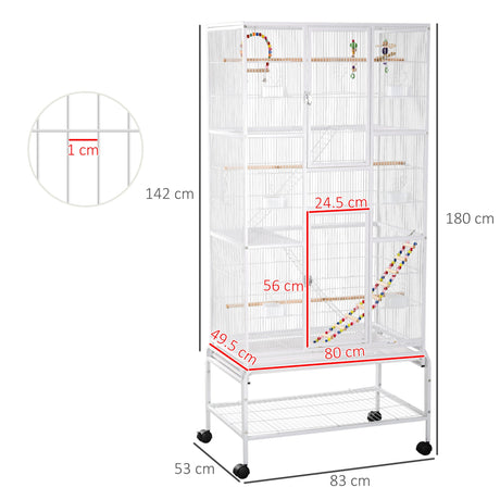 3-Tier Spacious Bird Cage with Toys, Ladders & Wheels, PawHut,