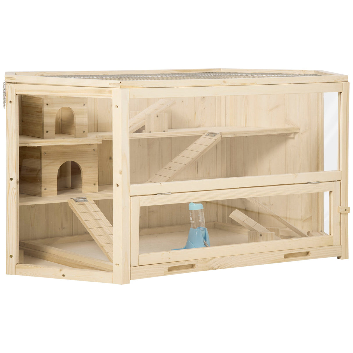 3-Tier Wooden Hamster Cage with Entertainment Features, PawHut,