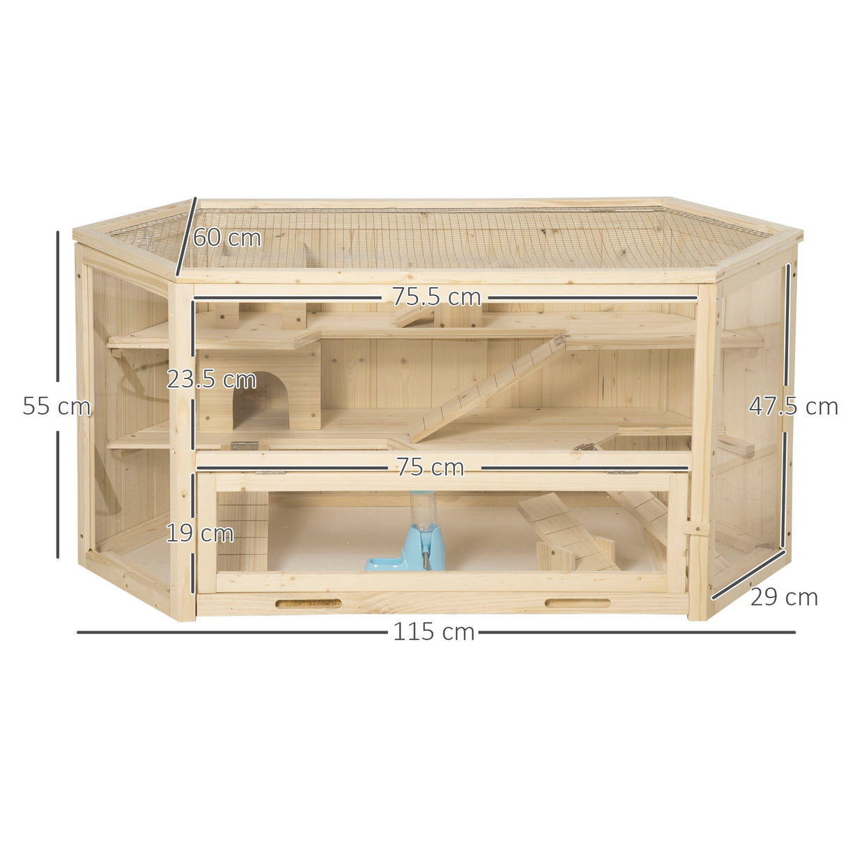 3-Tier Wooden Hamster Cage with Entertainment Features, PawHut,