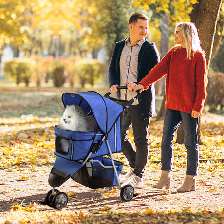 3-Wheel Pet Pram: Compact & Comfortable Pet Stroller For Miniature Dogs, PawHut, Blue