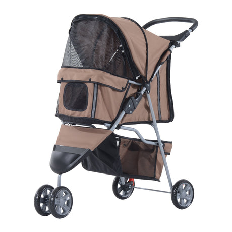 3-Wheel Pet Pram: Compact & Comfortable Pet Stroller For Miniature Dogs, PawHut, Brown