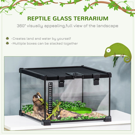 30 x 30 x 20 cm Reptile Terrarium for Lizards, Horned Frogs, Snakes, Black, PawHut,