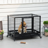 38" Heavy Duty Metal Dog Kennel Pet Cage with Crate Tray and Wheels | Medium, PawHut, Medium