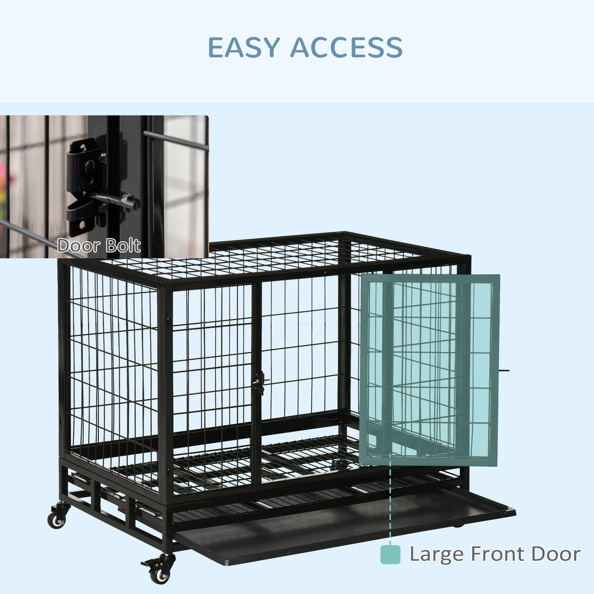 38" Heavy Duty Metal Dog Kennel Pet Cage with Crate Tray and Wheels | Medium, PawHut, Medium