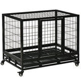 38" Heavy Duty Metal Dog Kennel Pet Cage with Crate Tray and Wheels | Medium, PawHut, Medium