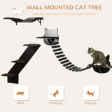 3PCs Wall-mounted Cats Shelves, Cat Climbing Shelf Set, Kitten Activity Center with Jumping Platforms, Ladders, Coffee Brown, PawHut,