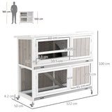 4 FT Rabbit Hutch Two Tier Wooden Guinea Pig Cage Bunny House w/ Rain Cover, Wheels - Grey, PawHut,