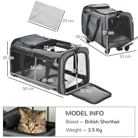 4 in 1 Pet Carrier On Wheels for Cats, Miniature Dogs with Telescopic Handle, Grey, PawHut,