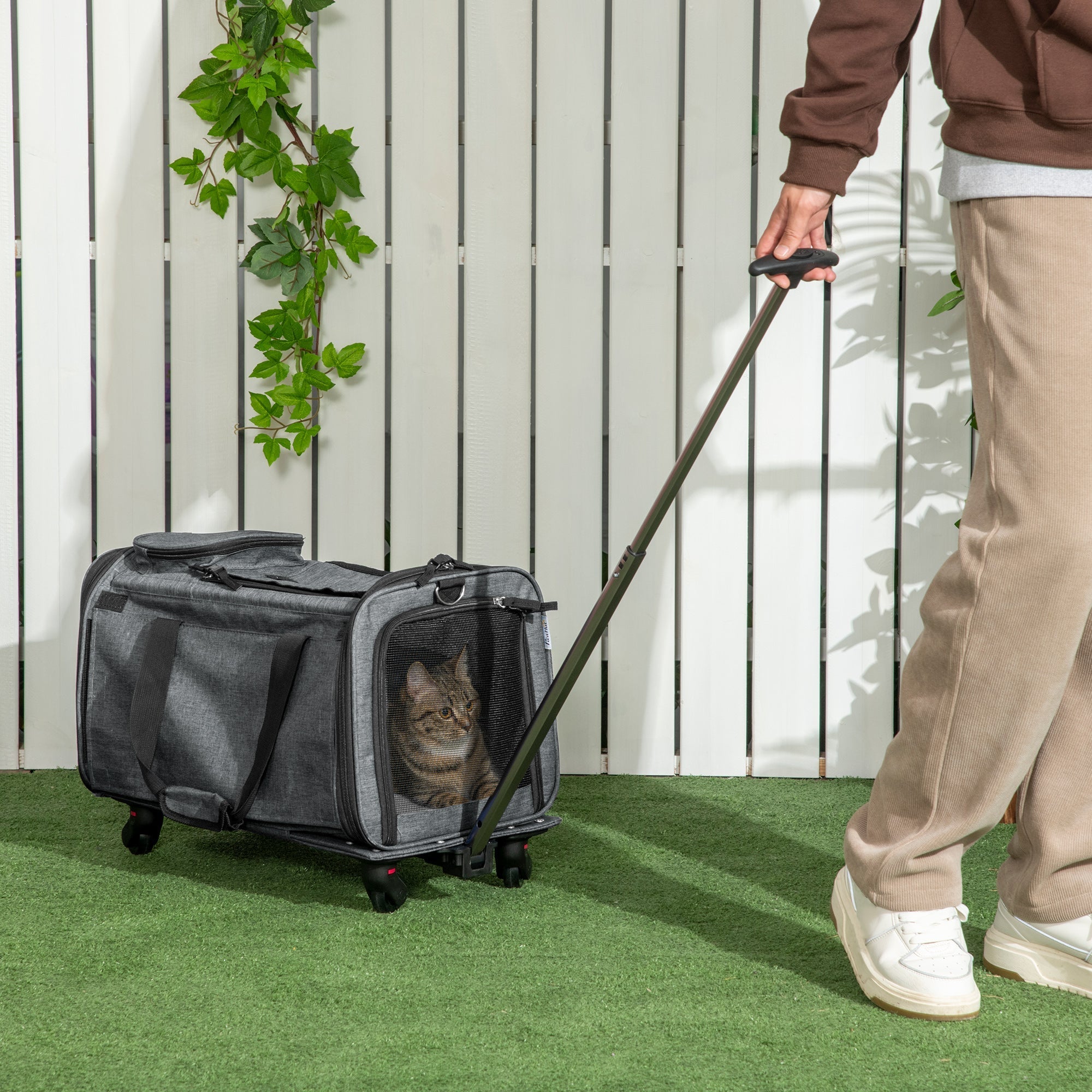 4 in 1 Pet Carrier On Wheels for Cats, Miniature Dogs with Telescopic Handle, Grey, PawHut,