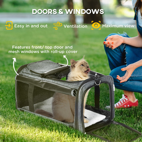 4 in 1 Pet Carrier On Wheels for Cats, Miniature Dogs with Telescopic Handle, Grey, PawHut,