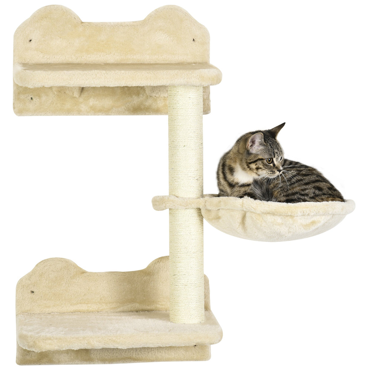 4 Piece Cat Shelf with Scratching Post, Wall-Mounted Cat Tree for Indoor Cat, PawHut, Beige