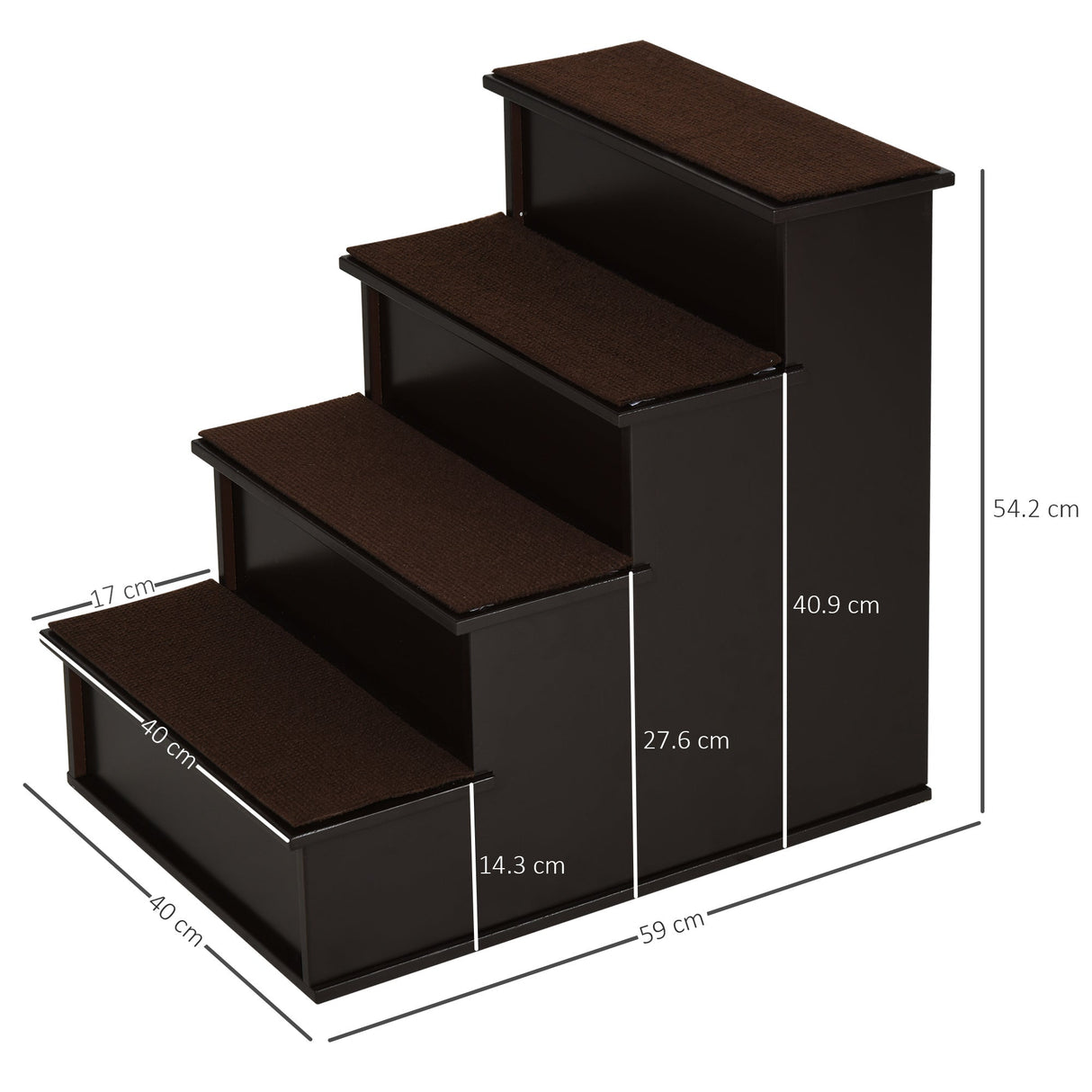 4-Step Wooden Pet Stairs for Beds: Comfy Dog Ladder | Non-Slip Cushion, PawHut, Dark Brown