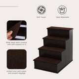 4-Step Wooden Pet Stairs for Beds: Comfy Dog Ladder | Non-Slip Cushion, PawHut, Dark Brown