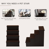 4-Step Wooden Pet Stairs for Beds: Comfy Dog Ladder | Non-Slip Cushion, PawHut, Dark Brown