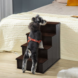 4-Step Wooden Pet Stairs for Beds: Comfy Dog Ladder | Non-Slip Cushion, PawHut, Dark Brown