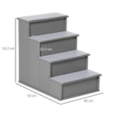 4-Step Wooden Pet Stairs for Beds: Comfy Dog Ladder | Non-Slip Cushion, PawHut, Grey