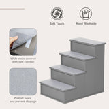 4-Step Wooden Pet Stairs for Beds: Comfy Dog Ladder | Non-Slip Cushion, PawHut, Grey