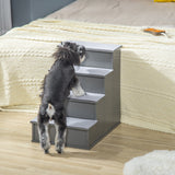 4-Step Wooden Pet Stairs for Beds: Comfy Dog Ladder | Non-Slip Cushion, PawHut, Grey