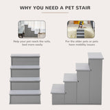 4-Step Wooden Pet Stairs for Beds: Comfy Dog Ladder | Non-Slip Cushion, PawHut, Grey