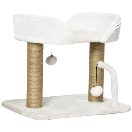 42cm Indoor Cat Tree, with Toy Balls, Jute Scratching Post - White, PawHut,